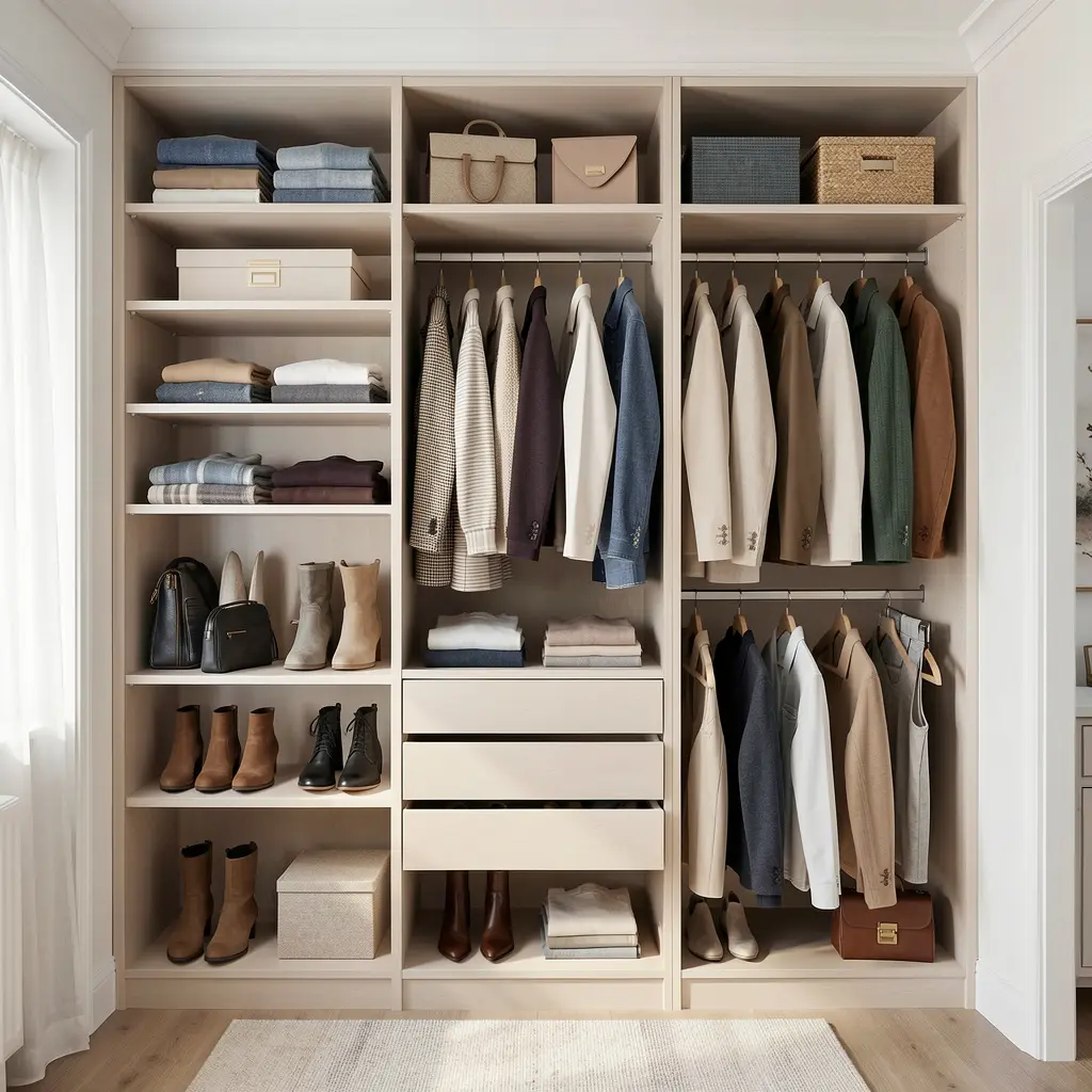 Organized closet with curated wardrobe pieces